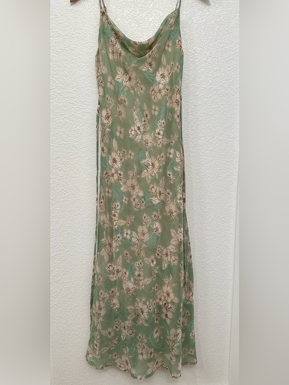 Green Floral Dress with Beige Blooms
